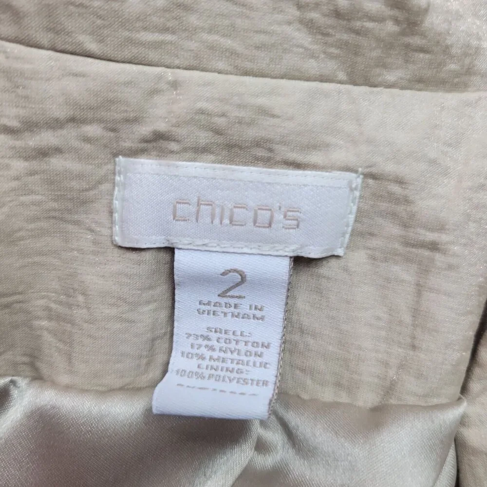 Chicos Beige Crinkle Blazer Womens Size 2 Cotton Blend With Polyester Lining Lig